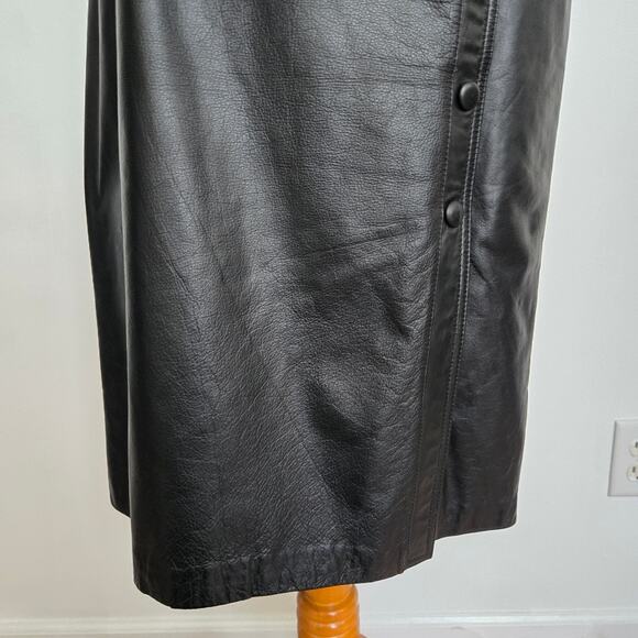 Vintage 90s Wilson's Leather Women Baddie Midi Skirt Snap Front Edgy Black Large - Picture 6 of 12
